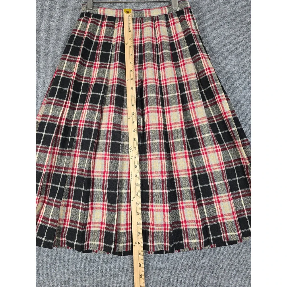 VTG MJ Concepts in Sportswear Plaid Pleated Midi Skirt Women Size 9 Wool‎ Blend